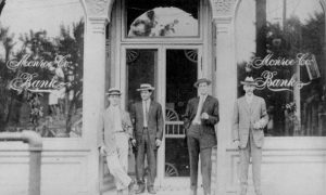 Genealogy banner - men in front of windows