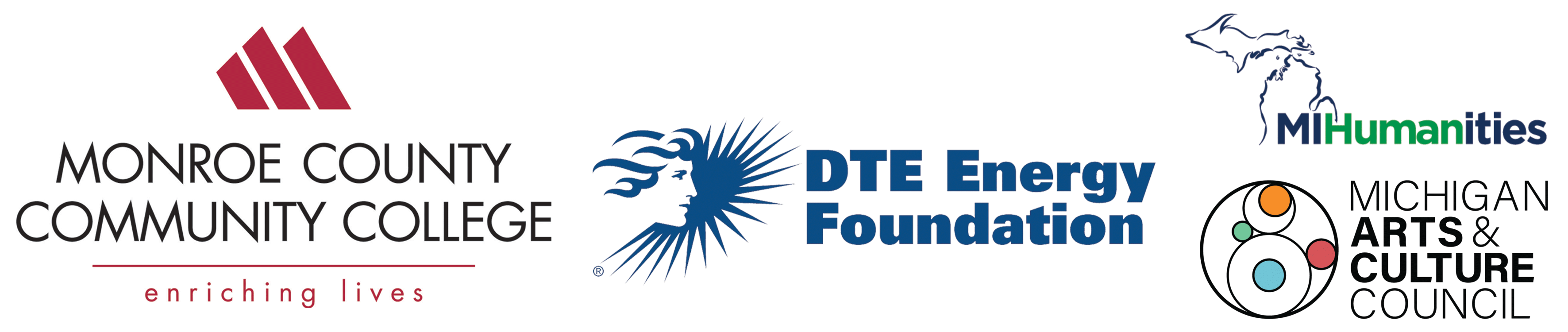 MCCC, DTE, and Michigan Arts and Humanities logos