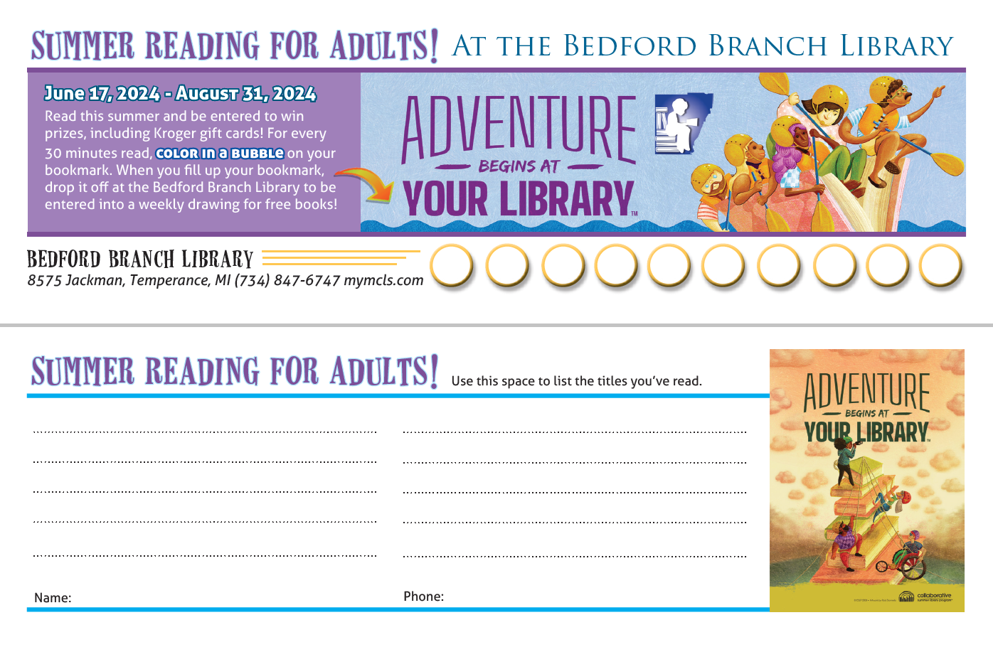 Adult Summer Reading Card at Bedford