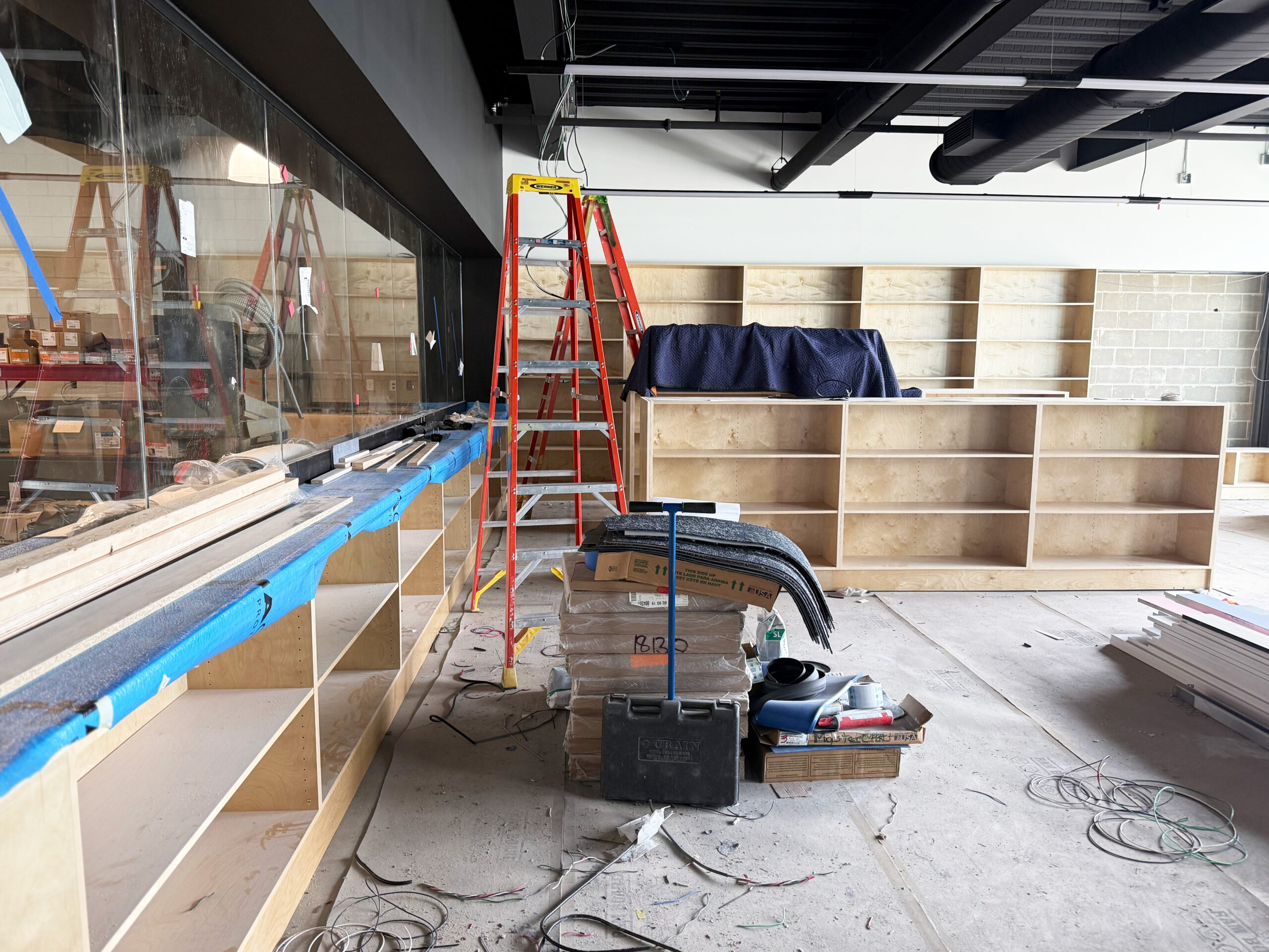 New book shelf construction at the L.S. Navarre Branch Library