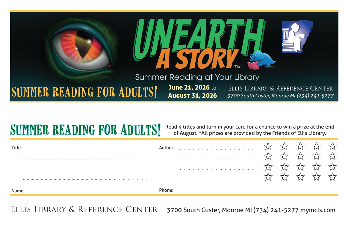 Example image of the Ellis Library & Reference Center's Adult Summer Reading cards