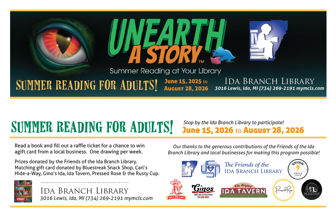 Example image of the Ida Branch Library's Adult Summer Reading cards